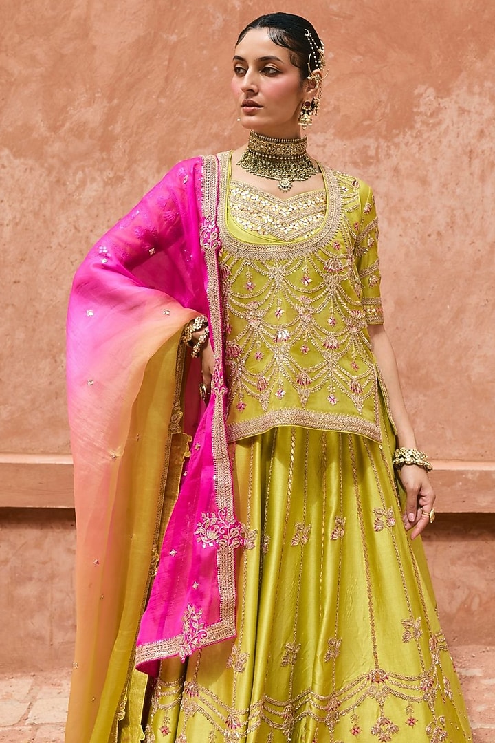 Apple Green Pure Silk Hand Embroidered Bridal Lehenga Set by Vinita Bhansali at Pernia's Pop Up Shop