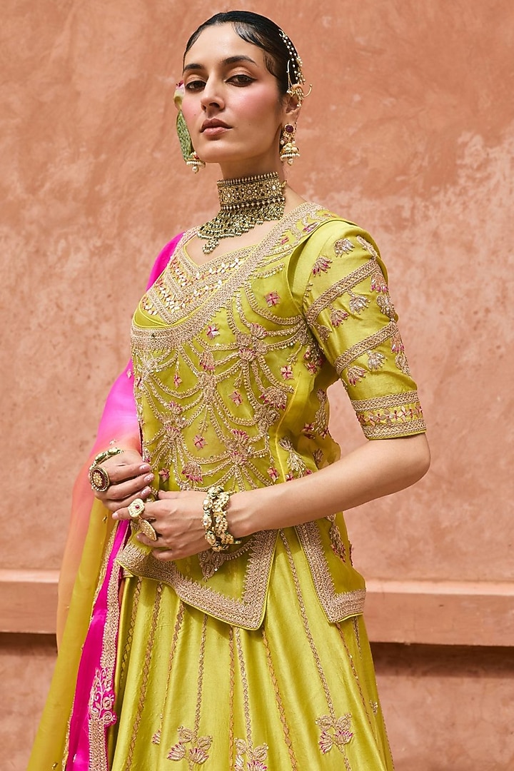 Apple Green Pure Silk Hand Embroidered Bridal Lehenga Set by Vinita Bhansali at Pernia's Pop Up Shop