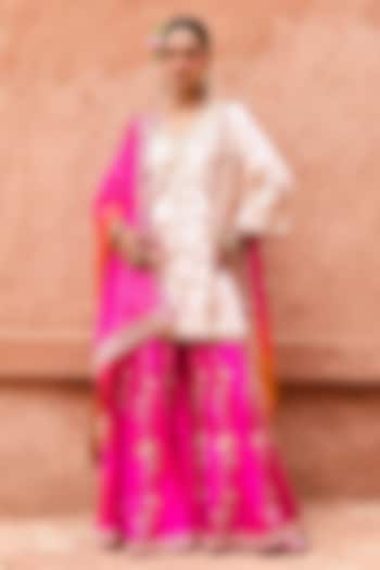 Ivory Pure Silk Hand Embroidered Bridal Sharara Set by Vinita Bhansali at Pernia's Pop Up Shop