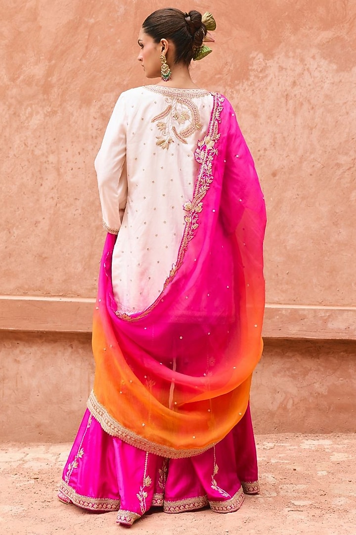 Ivory Pure Silk Hand Embroidered Bridal Sharara Set by Vinita Bhansali at Pernia's Pop Up Shop