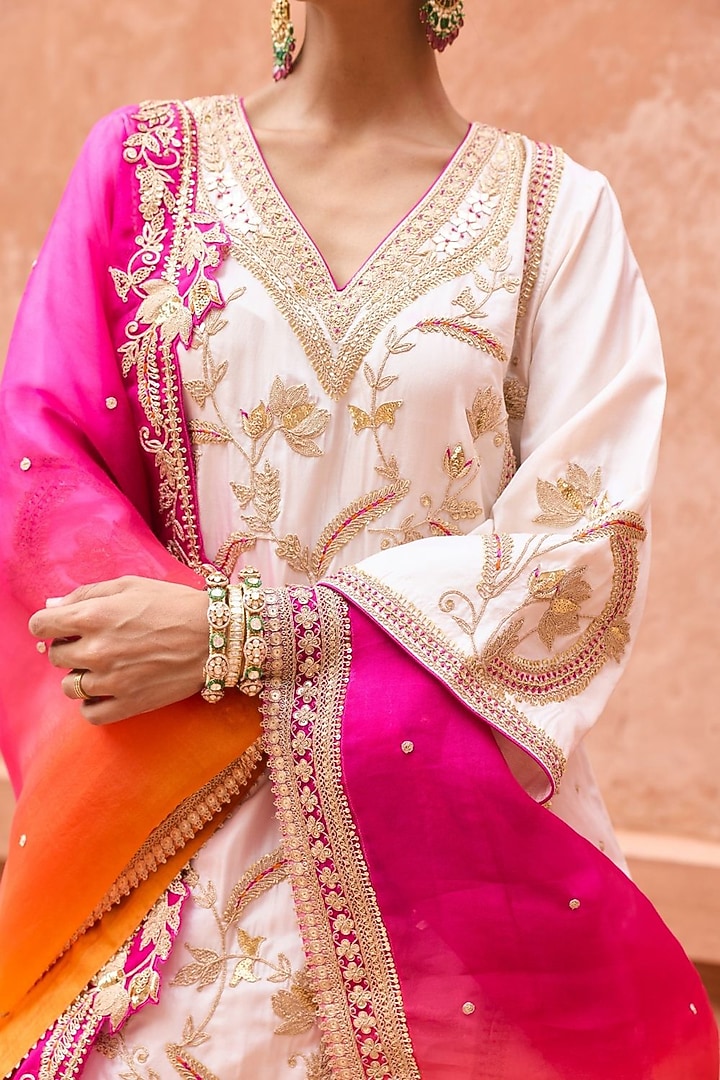 Ivory Pure Silk Hand Embroidered Bridal Sharara Set by Vinita Bhansali at Pernia's Pop Up Shop