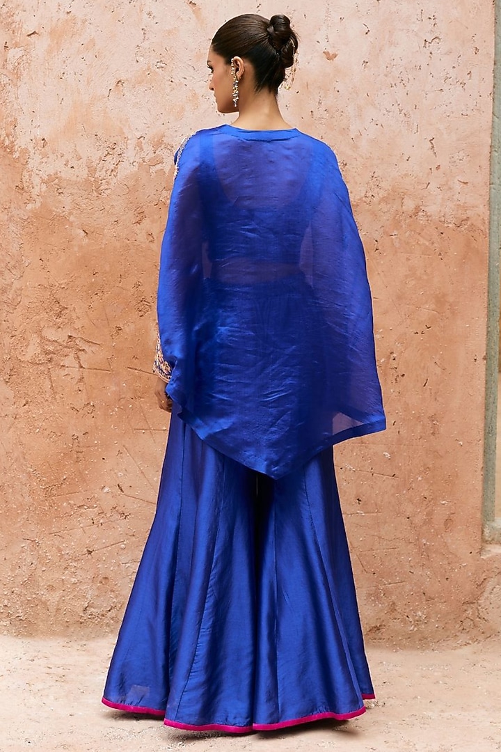 Blue Pure Silk Hand Embroidered Cape Set by Vinita Bhansali at Pernia's Pop Up Shop