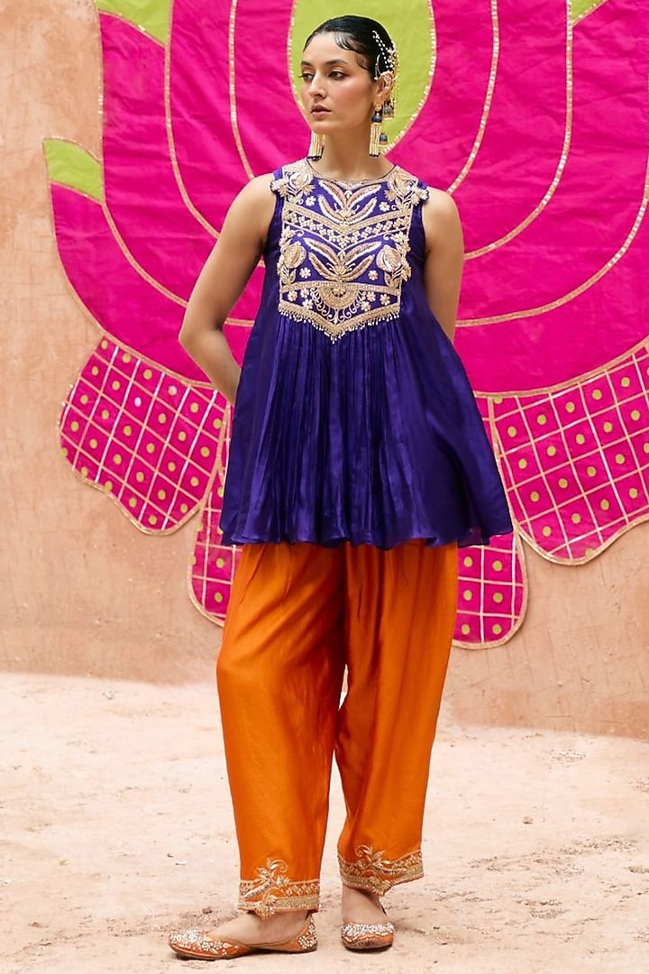 Purple Pure Silk Hand-Embroidered Co-Ord Set by Vinita Bhansali at Pernia's Pop Up Shop