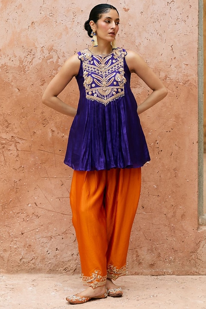 Purple Pure Silk Hand-Embroidered Co-Ord Set by Vinita Bhansali at Pernia's Pop Up Shop