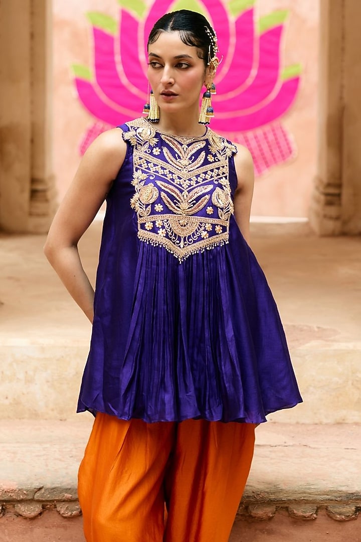 Purple Pure Silk Hand-Embroidered Co-Ord Set by Vinita Bhansali at Pernia's Pop Up Shop
