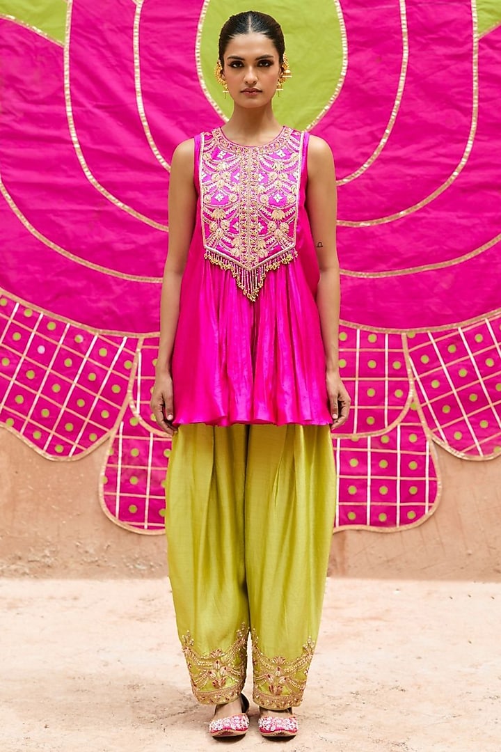 Pink Pure Silk Hand Embroidered Co-ord Set by Vinita Bhansali at Pernia's Pop Up Shop