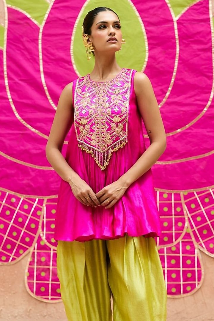 Pink Pure Silk Hand Embroidered Co-ord Set by Vinita Bhansali at Pernia's Pop Up Shop
