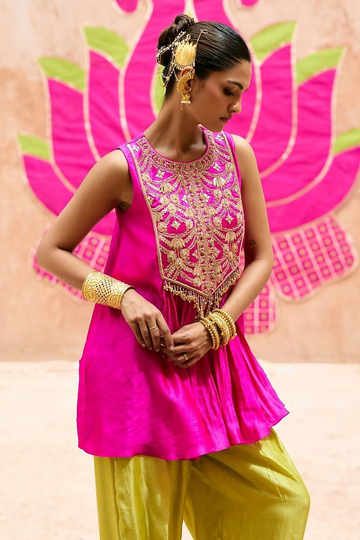 Pink Pure Silk Hand Embroidered Co-ord Set by Vinita Bhansali at Pernia's Pop Up Shop