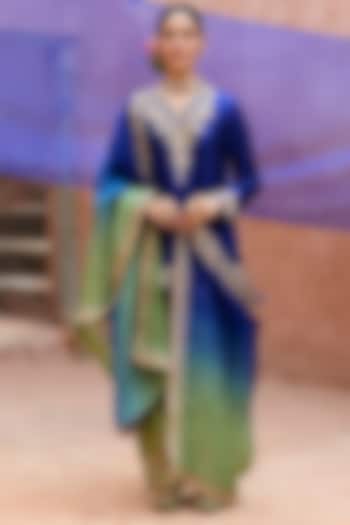 Blue Pure Silk Hand Embroidered Kurta Set by Vinita Bhansali at Pernia's Pop Up Shop