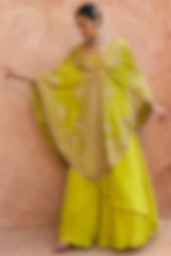 Apple Green Pure Silk Zardosi Embroidered Cape Set by Vinita Bhansali at Pernia's Pop Up Shop