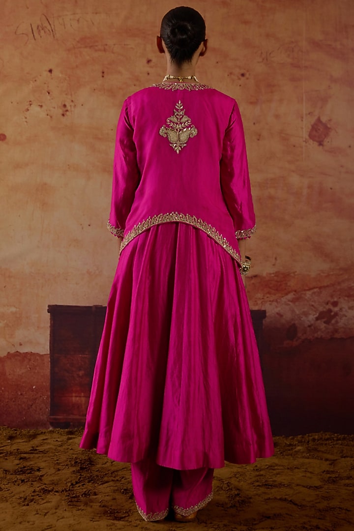 Pink Pure Silk Organza Zardosi Embroidered Jacket Wedding Anarkali Set by Vinita Bhansali at Pernia's Pop Up Shop