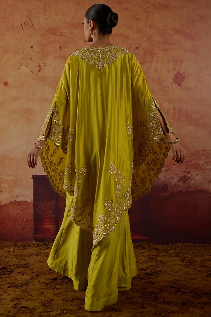 Apple Green Pure Silk Zardosi Embroidered Cape Set by Vinita Bhansali at Pernia's Pop Up Shop