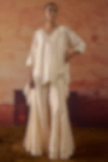 Ivory Pure Silk Zardosi Hand Embroidered Co-Ord Set by Vinita Bhansali at Pernia's Pop Up Shop