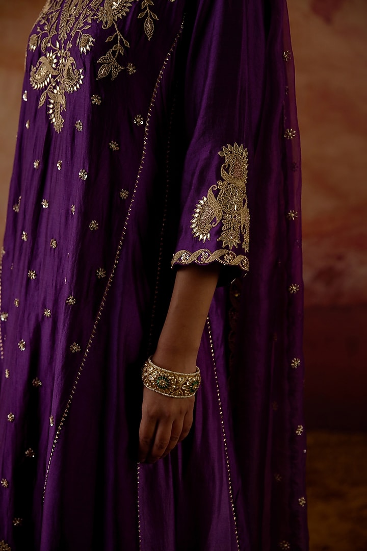 Purple Pure Silk Zardosi Embroidered Wedding Anarkali Set by Vinita Bhansali at Pernia's Pop Up Shop