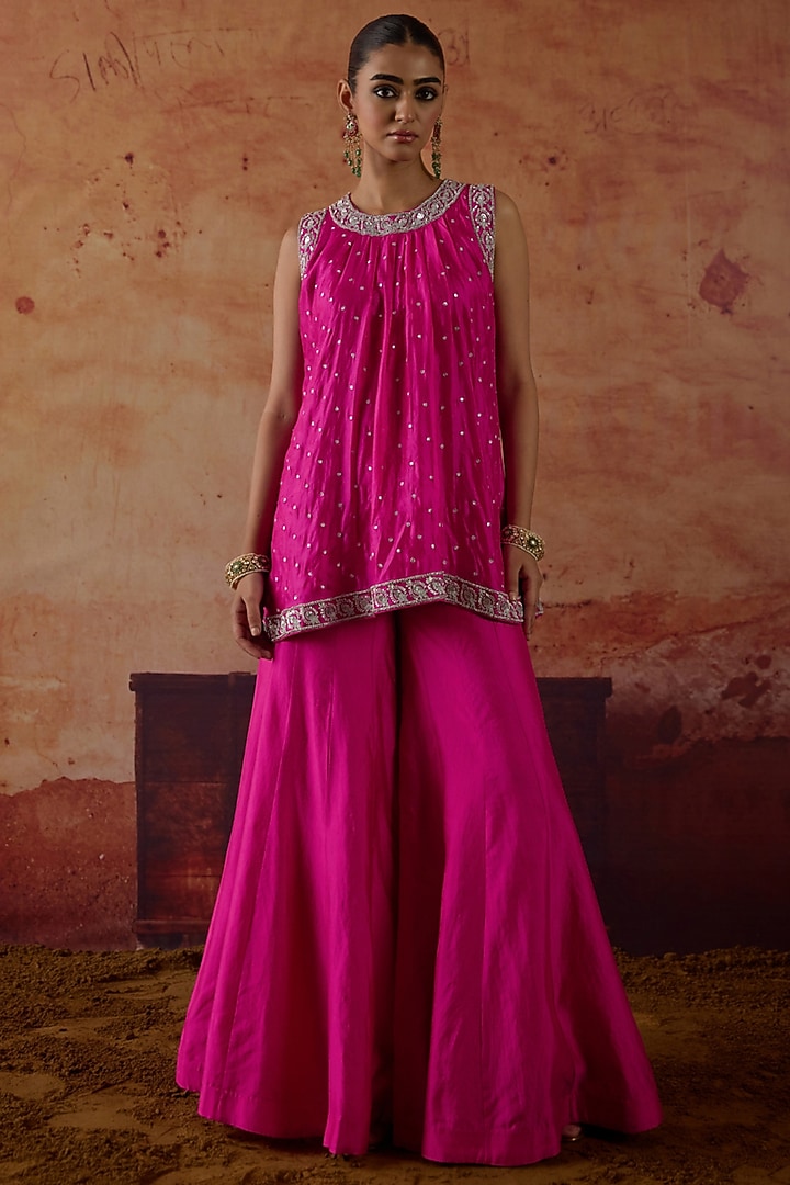 Pink Pure Silk Zardosi Hand Embroidered Co-Ord Set by Vinita Bhansali at Pernia's Pop Up Shop