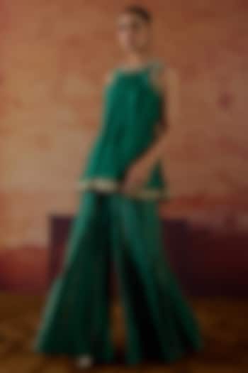 Green Pure Silk Zardosi Hand Embroidered Co-Ord Set by Vinita Bhansali at Pernia's Pop Up Shop