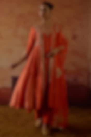 Orange Pure Silk Zardosi Embroidered Wedding Anarkali Set by Vinita Bhansali at Pernia's Pop Up Shop