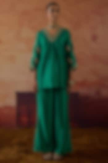 Green Pure Silk Zardosi Embroidered Co-Ord Set by Vinita Bhansali at Pernia's Pop Up Shop