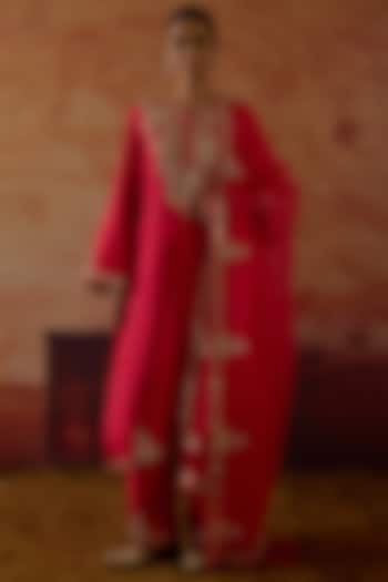 Red Pure Silk Zardosi Hand Embroidered Kurta Set by Vinita Bhansali at Pernia's Pop Up Shop