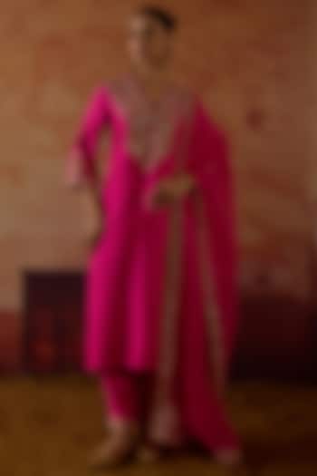 Pink Pure Silk Zardosi Hand Embroidered Kurta Set by Vinita Bhansali at Pernia's Pop Up Shop