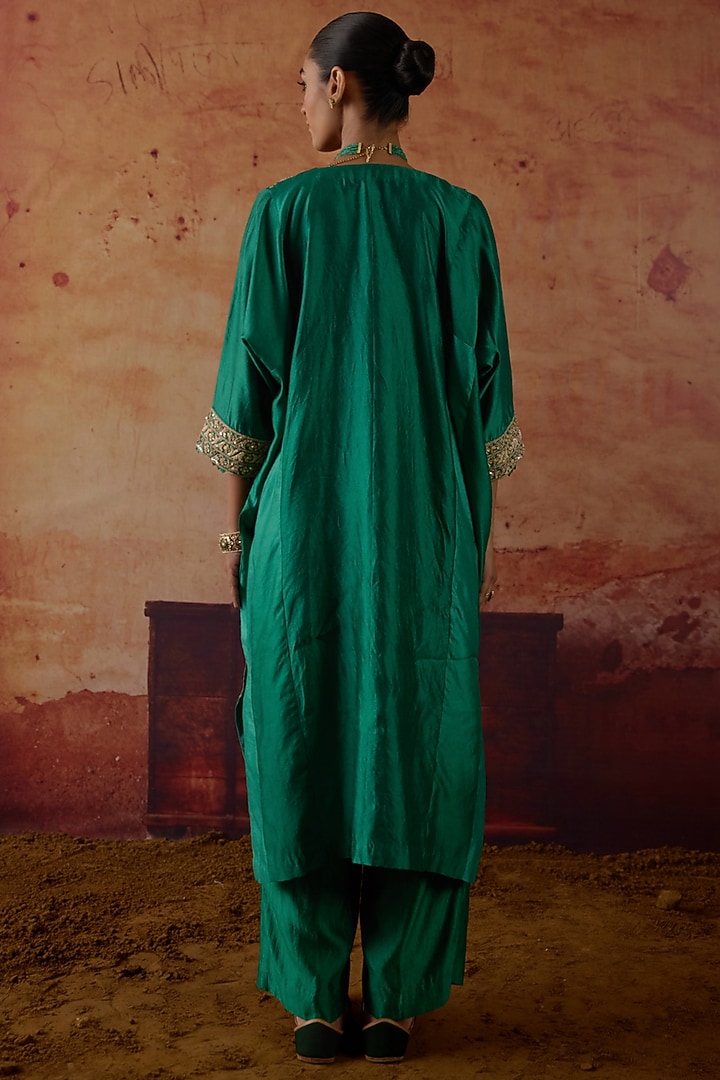 Green Pure Silk Zardosi Hand Embroidered Kaftan Set by Vinita Bhansali at Pernia's Pop Up Shop