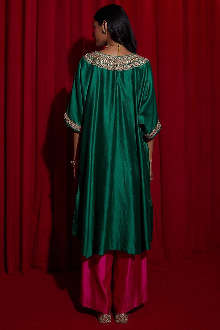 Green Pure Silk Zardosi Embroidered Kaftan Set by Vinita Bhansali at Pernia's Pop Up Shop
