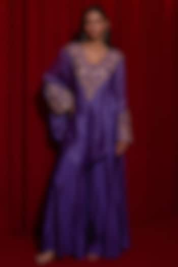 Purple Pure Silk Zardosi Embroidered Cape Set by Vinita Bhansali at Pernia's Pop Up Shop