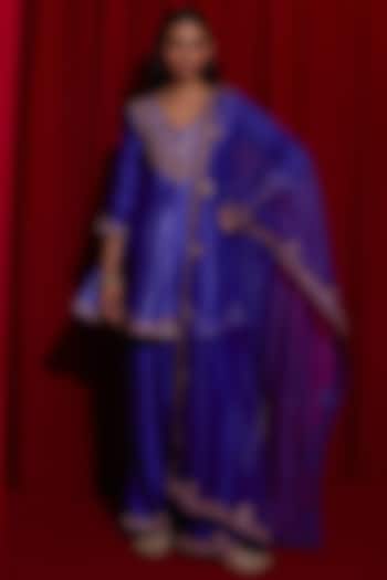Purple Ombre Pure Silk Sequins Embroidered Wedding Anarkali Set by Vinita Bhansali at Pernia's Pop Up Shop
