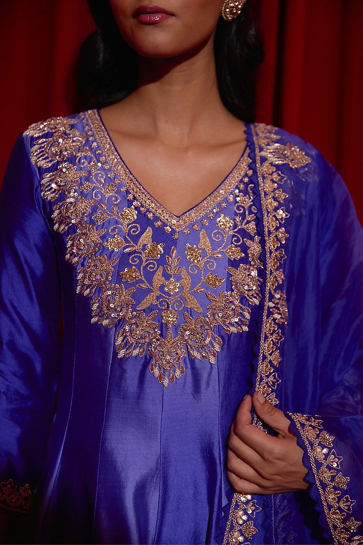 Purple Ombre Pure Silk Sequins Embroidered Wedding Anarkali Set by Vinita Bhansali at Pernia's Pop Up Shop