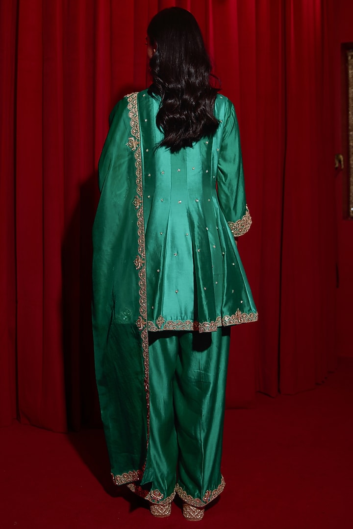Green Ombre Pure Silk Sequins Embroidered Wedding Anarkali Set by Vinita Bhansali at Pernia's Pop Up Shop