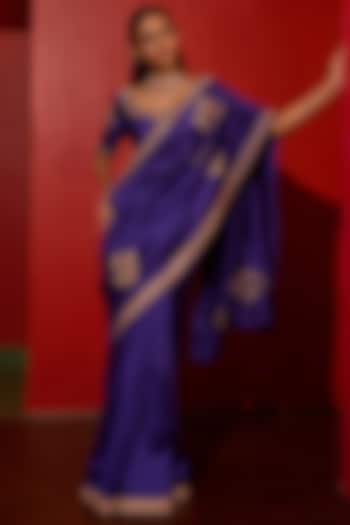 Purple Pure Silk Zardosi Embroidered Wedding Saree Set by Vinita Bhansali at Pernia's Pop Up Shop