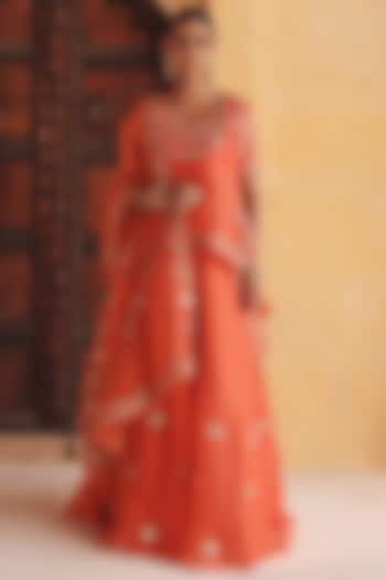 Orange Pure Silk Organza Zardosi Embroidered Wedding Lehenga Set by Vinita Bhansali at Pernia's Pop Up Shop
