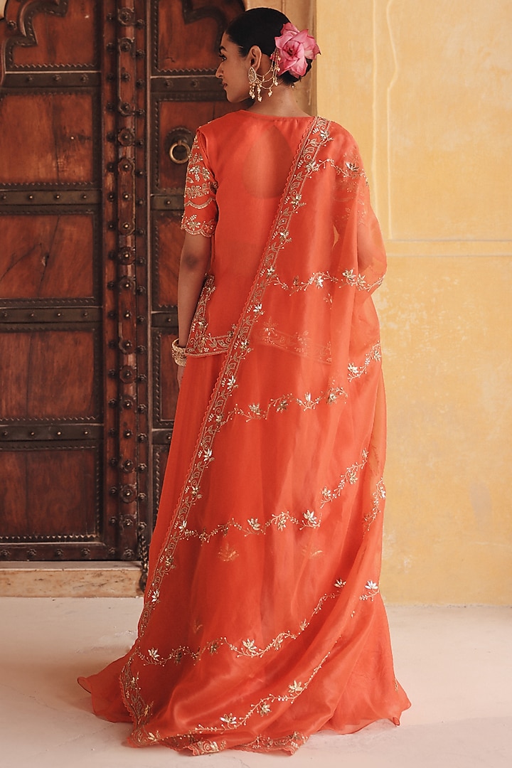 Orange Pure Silk Organza Zardosi Embroidered Wedding Lehenga Set by Vinita Bhansali at Pernia's Pop Up Shop