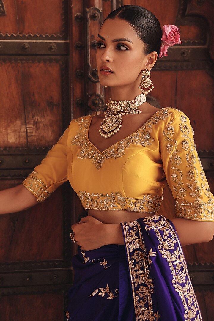 Purple Pure Silk Zardosi Embroidered Reception Saree Set by Vinita Bhansali at Pernia's Pop Up Shop