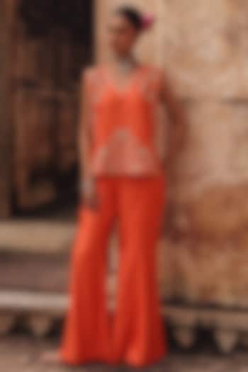 Orange Pure Silk Zardosi Embroidered Co-Ord Set by Vinita Bhansali at Pernia's Pop Up Shop