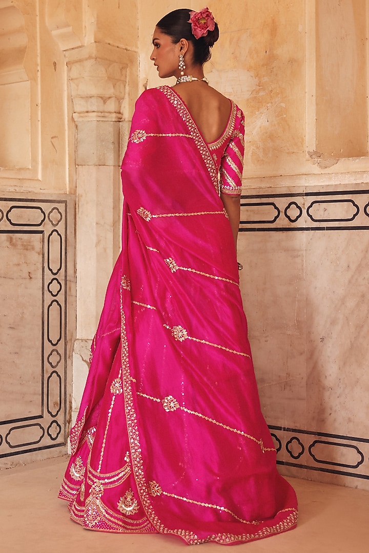 Pink Pure Silk Zardosi Embroidered Bridal Lehenga Set by Vinita Bhansali at Pernia's Pop Up Shop