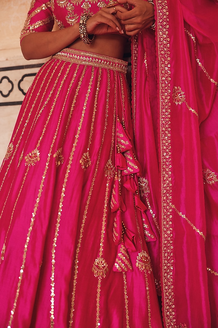 Pink Pure Silk Zardosi Embroidered Bridal Lehenga Set by Vinita Bhansali at Pernia's Pop Up Shop