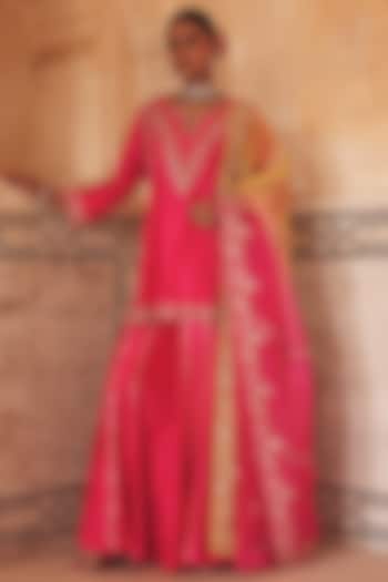 Pink Pure Silk Zardosi Embroidered Bridal Sharara Set by Vinita Bhansali at Pernia's Pop Up Shop