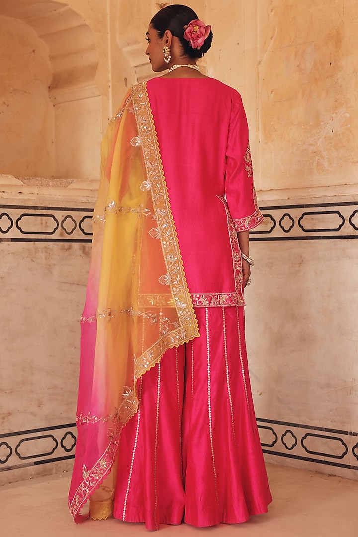 Pink Pure Silk Zardosi Embroidered Bridal Sharara Set by Vinita Bhansali at Pernia's Pop Up Shop