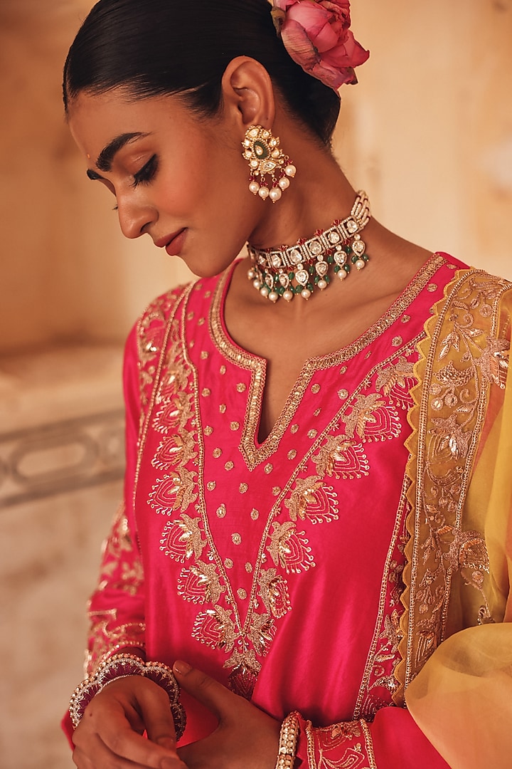 Pink Pure Silk Zardosi Embroidered Bridal Sharara Set by Vinita Bhansali at Pernia's Pop Up Shop