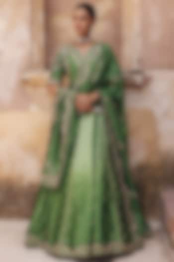 Green Pure Silk Zardosi Embroidered Wedding Lehenga Set by Vinita Bhansali at Pernia's Pop Up Shop