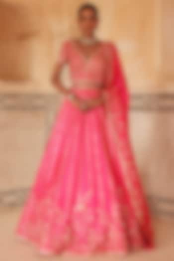 Pink Pure Silk Zardosi Embroidered Bridal Lehenga Set by Vinita Bhansali at Pernia's Pop Up Shop