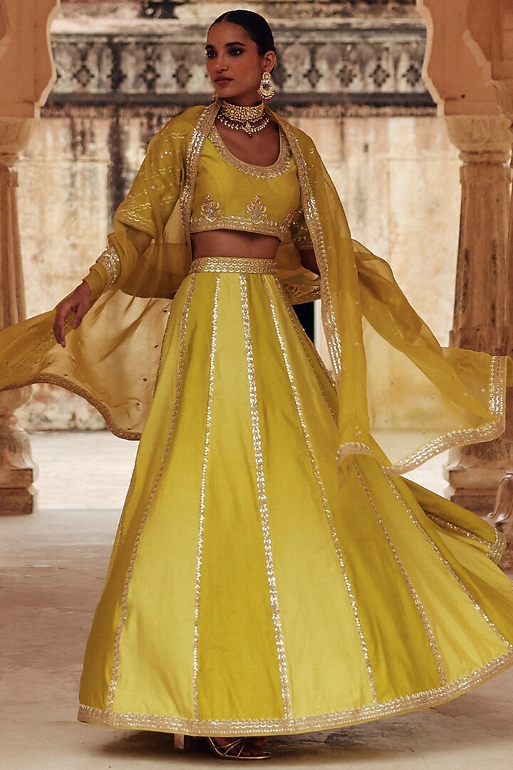 Apple Green Pure Silk Zardosi Embroidered Wedding Lehenga Set by Vinita Bhansali at Pernia's Pop Up Shop