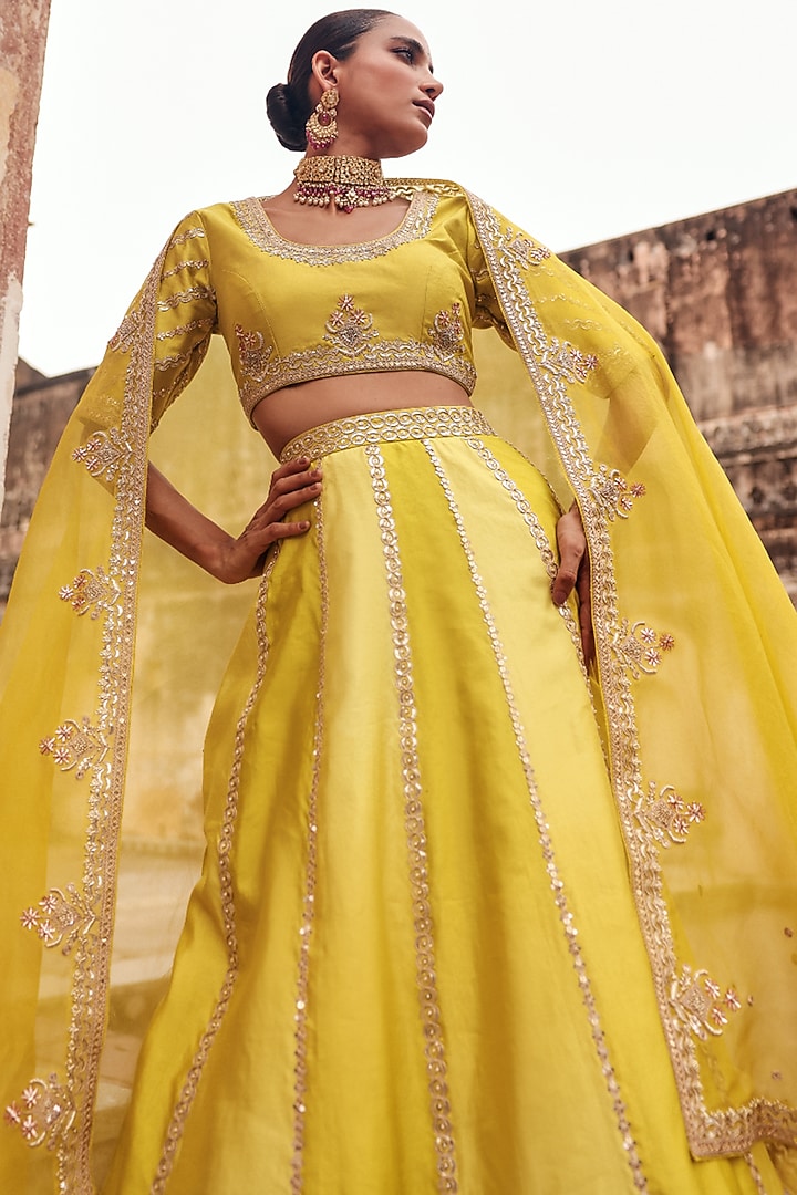 Apple Green Pure Silk Zardosi Embroidered Wedding Lehenga Set by Vinita Bhansali at Pernia's Pop Up Shop