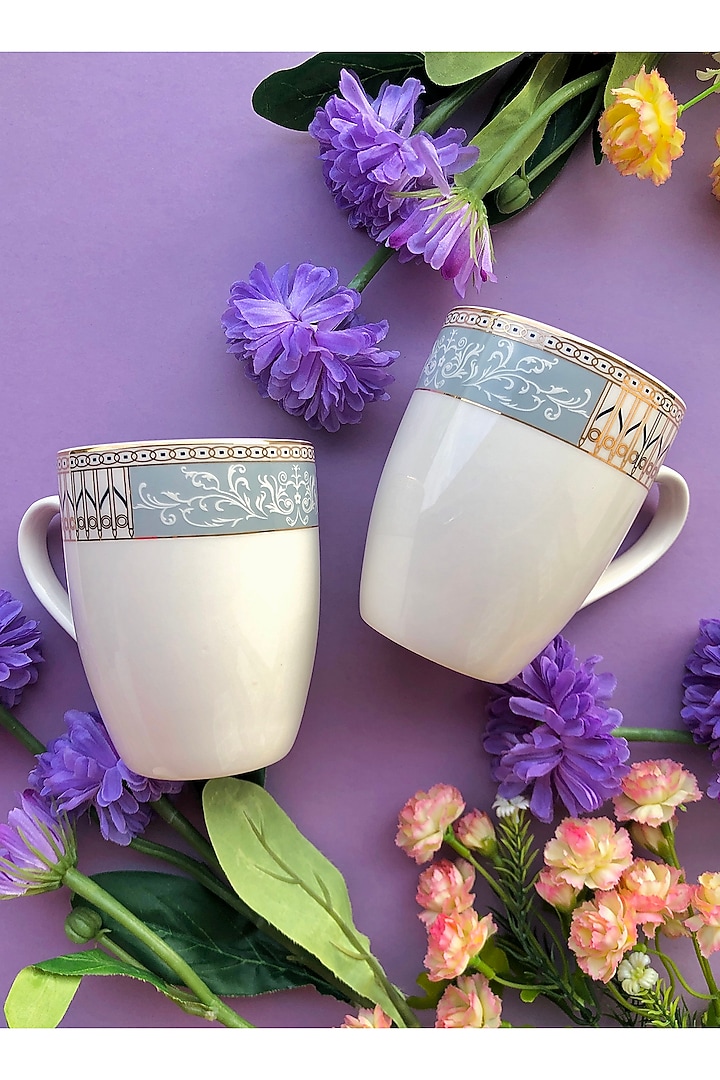 White & Grey Porcelain Mugs (Set of 2) by Vigneto at Pernia's Pop Up Shop