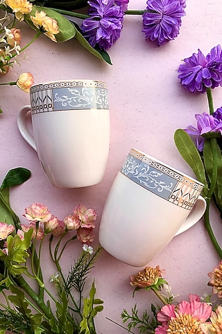 White & Grey Porcelain Mugs (Set of 2) by Vigneto