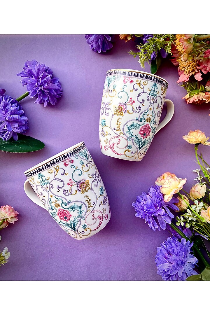 White & Pastel Blue Premium Porcelain Mugs (Set of 2) by Vigneto at Pernia's Pop Up Shop
