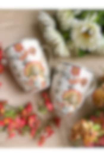 White & Red Floral Artwork Porcelain Mugs (Set of 2) by Vigneto at Pernia's Pop Up Shop