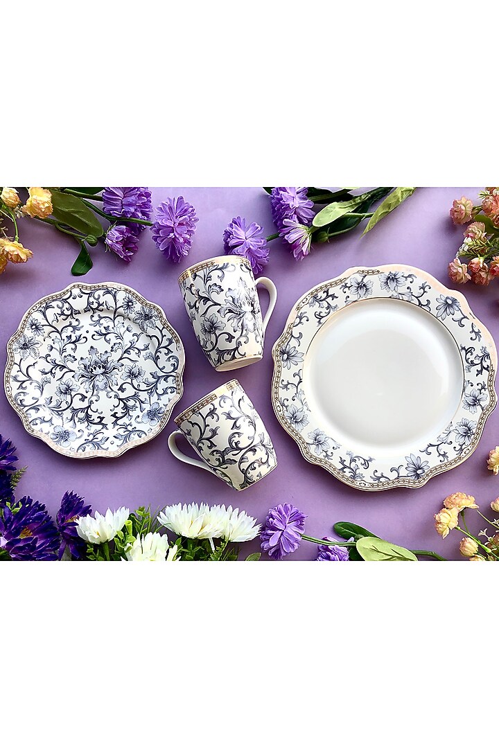 White & Royal Blue Porcelain Dinner Set (Set of 36) by Vigneto at Pernia's Pop Up Shop