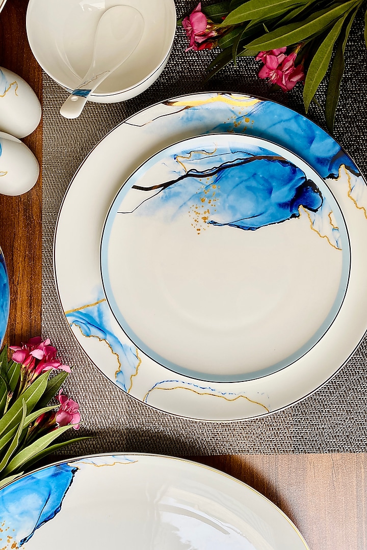 White Bone China Dinner Set With Gold Highlight (Set of 38) by Vigneto at Pernia's Pop Up Shop